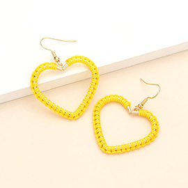 Woven Thread Open Metal Heart Dangle Earrings