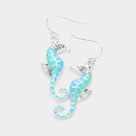 Enamel Metal Seahorse Dangle Earrings