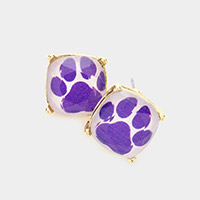 Paw Accented Square Stud Earrings