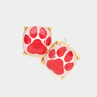 Paw Accented Square Stud Earrings