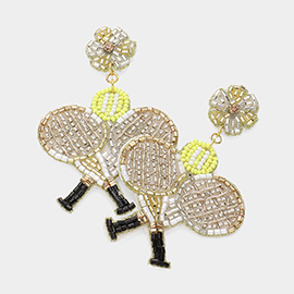 Felt Back Beaded Tennis Ball Racket Dangle Earrings