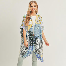 Flower Print Cover Up Kimono Poncho