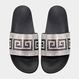 Bling Greek Patterned Slide Sandal Slippers