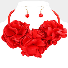 Triple Fabric Flower Necklace