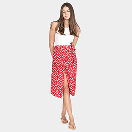 Flower Patterned Beach Cover Up Midi Wrap Skirt