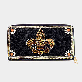 Seed Beaded Fleur de Lis Zipper Wallet