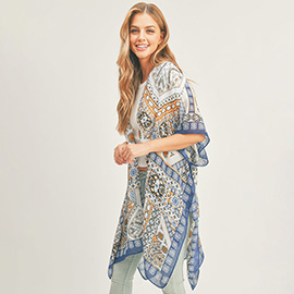 Abstract Patterned Cover Up Kimono Poncho