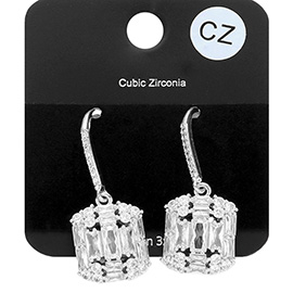 CZ Multi Stone Cluster Dangle Evening Earrings