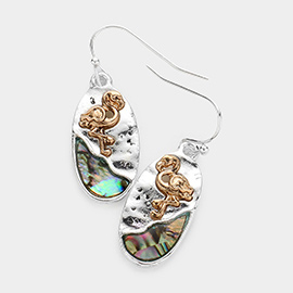 Flamingo Accented Abalone Oval Dangle Earrings