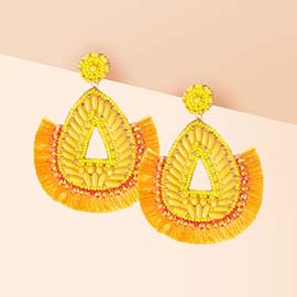 Felt Back Multi Beaded Teardrop Thread Fringe Dangle Earrings