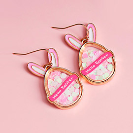 Hello Easter Message Confetti Egg Bunny Dangle Earrings