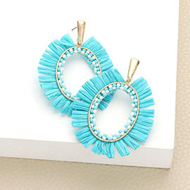 Raffia Trimmed Open Oval Dangle Earrings