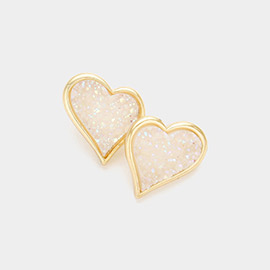 Druzy Heart Stud Earrings