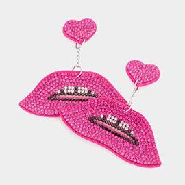 Felt Back Bling Heart Lips Link Dangle Earrings