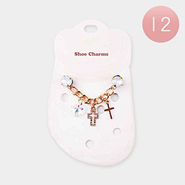 12PCS - Rhinestone Embellished Metal Cross Link Shoes Deco Charms