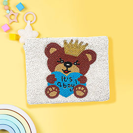 It's a boy! Message Bear Seed Beaded Mini Pouch Bag