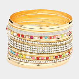 12PCS - Stackable Stone Embellished Metal Bangle Bracelets