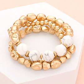 3PCS - Natural Stone Accented Stretch Bracelets