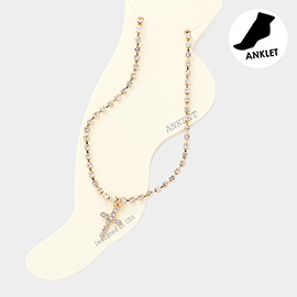 Rhinestone Embellished Cross Charm Evening Anklet