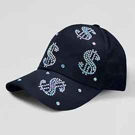 Bling Dollar Sign Patterned Baseball Cap