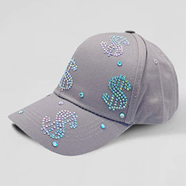 Bling Dollar Sign Patterned Baseball Cap