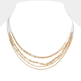 Metal Cylinder Ball Multi Layered Bib Necklace