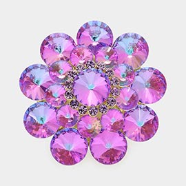 Round Crystal Flower Pin Brooch