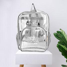 London Paris New York Milan City Name Printed Transparent Backpack Bag