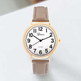 Round Dial Faux Leather Band Watch