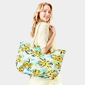 Flower Patterned Beach Tote Bag