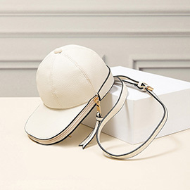 Solid Faux Leather Baseball Cap Crossbody Bag