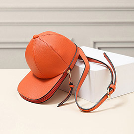 Solid Faux Leather Baseball Cap Crossbody Bag