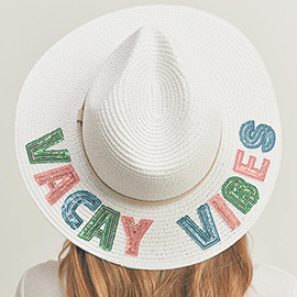 Vacay Vibes Sequin Message Straw Panama Sun Hat