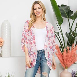 Flower Patterned Cover Up Kimono Poncho