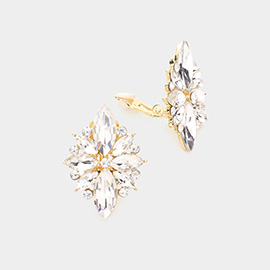 Marquise Round Stone Cluster Clip on Evening Earrings