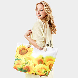 Sunflower Patterned Beach Tote Bag