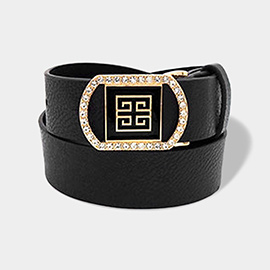 Greek Pattern Accented Faux Leather Belt