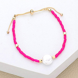 Pearl Accented Beaded Pull Tie Cinch Bracelet