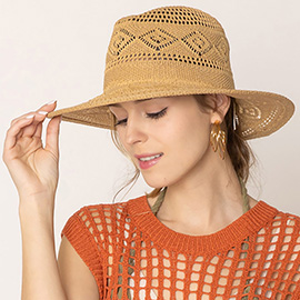 Pattern Detailed Straw Panama Sun Hat