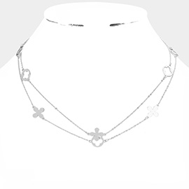 Metal Quatrefoil Station Double Layered Necklace