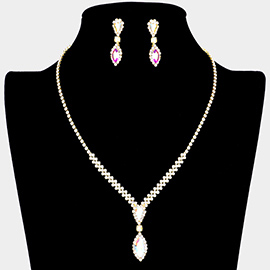 Teardrop Marquise Stone Accented Rhinestone Necklace