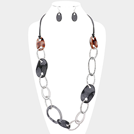 Irregular Open Resin Metal Oval Link Long Necklace