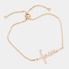 Faith CZ Message Charm Pull Tie Cinch Bracelet