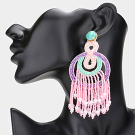 Felt Back Seed Beaded Fringe Dangle Earrings