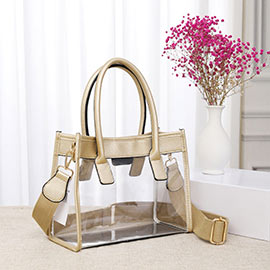 Solid Faux Leather Transparent Tote / Crossbody Bag