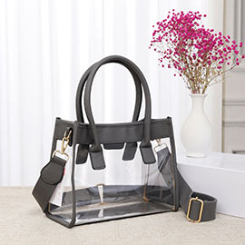 Solid Faux Leather Transparent Tote / Crossbody Bag