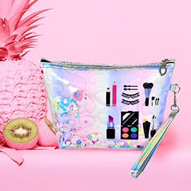 Cosmetic Printed Heart Patterned Ombre Pouch Bag