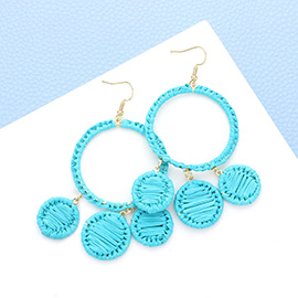 Woven Raffia Open Circle Triple Round Link Dangle Earrings