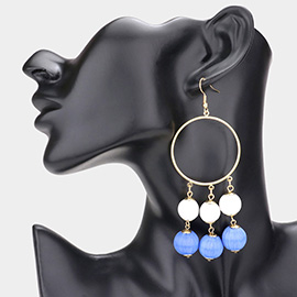 Open Metal Circle Raffia Wrapped Ball Link Dangle Earrings