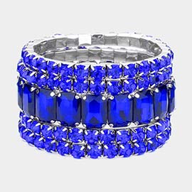 5PCS - Emerald Cut Round Stone Stretch Evening Bracelets